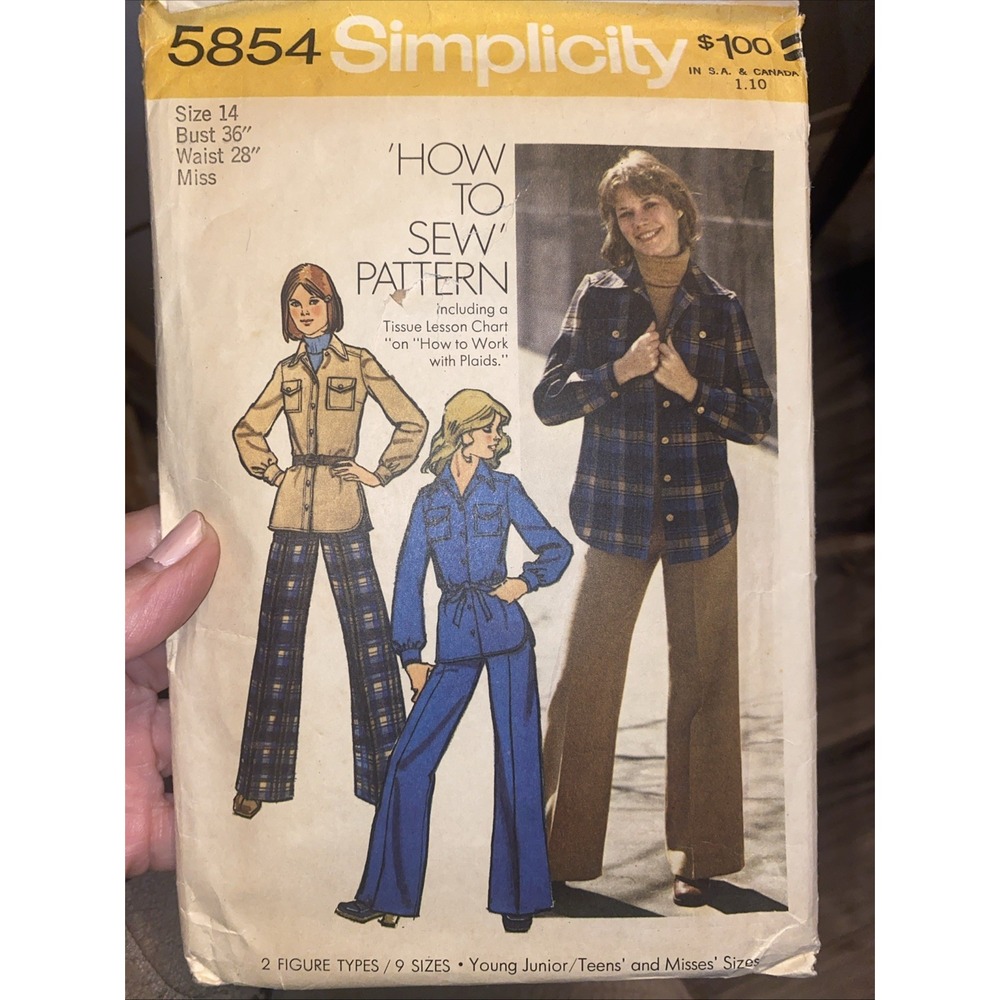 Vtg 70s Simplicity 5854 Sewing Pattern Shirt Jacket Pants Size 14 Cut Complete